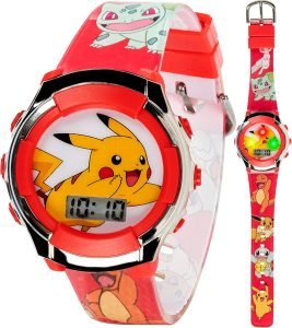 Accutime Kids Pokemon Pikachu Digital LCD Quartz Red Wrist Watch with Red Strap, Cool Inexpensive Gift & Party Favor for Boys, Girls, Adults All Ages (Model: POK4238AZ)