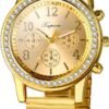 Quartz Watch Gold Plated Stretch Band Wristwatch