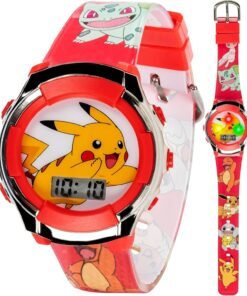 Accutime Kids Pokemon Pikachu Digital LCD Quartz Red Wrist Watch with Red Strap, Cool Inexpensive Gift & Party Favor for Boys, Girls, Adults All Ages (Model: POK4238AZ)