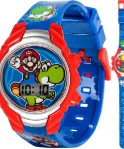 Accutime Super Mario Kids Digital Watch with Yoshi, LED Light Show, Soft Silicone Strap, Durable Kid-Friendly Design, Fun Time-Telling for Boys and Girls